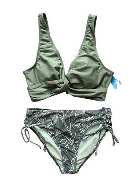Cupshe Tropical Floral Lace-Up Bralette & Tie-Side Bikini Set NWT Size L